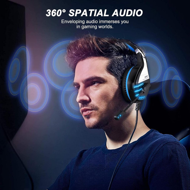 NPET 【2 Pack HS10 Stereo Gaming Headset for PS4 PC Xbox One PS5 Controller, Noise Cancelling Over Ear Headphones with Mic, LED Light, Bass Surround, Soft Memory Earmuffs Blue