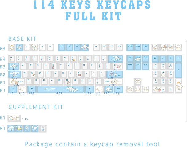 Sanrio Cinnamorall Blue Keycaps for Cherry MX Switches Cute Japanese Anime Mechanical Gaming Keyboard, PBT Key Caps Set(Cinnamorall)