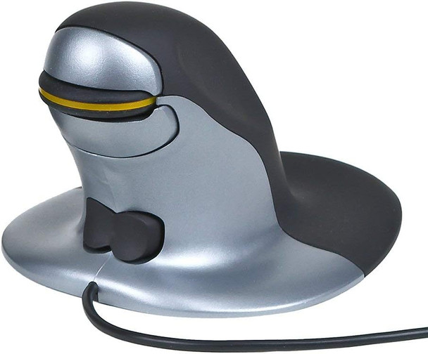 Penguin Wired Ambidextrous Ergonomic Mouse - Vertical High Precision Computer and Laptop Accessory - Compatible with Windows and Apple Mac - Medium Black/Silver