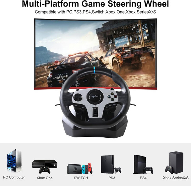 PXN V9 Game steering wheel With Pedals and Shifter,PC Game Racing Wheel 270°/900° Adjustable-Support Vibration and Headset Function, For Xbox One, Xbox Series S/X PS4, PS3,Nintendo Switch