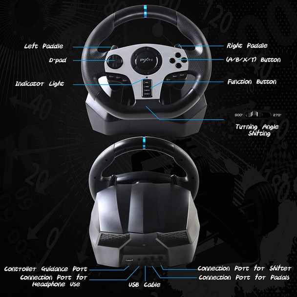PXN V9 Game steering wheel With Pedals and Shifter,PC Game Racing Wheel 270°/900° Adjustable-Support Vibration and Headset Function, For Xbox One, Xbox Series S/X PS4, PS3,Nintendo Switch