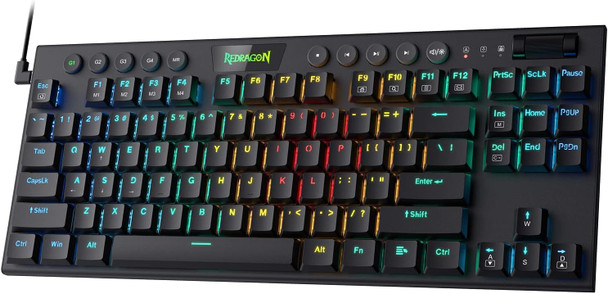 Redragon K622 Horus TKL RGB Mechanical Keyboard, Ultra-Thin Designed Wired Gaming Keyboard w/Low Profile Keycaps, Dedicated Media Control & Clicky Blue Switch, Pro Software Supported