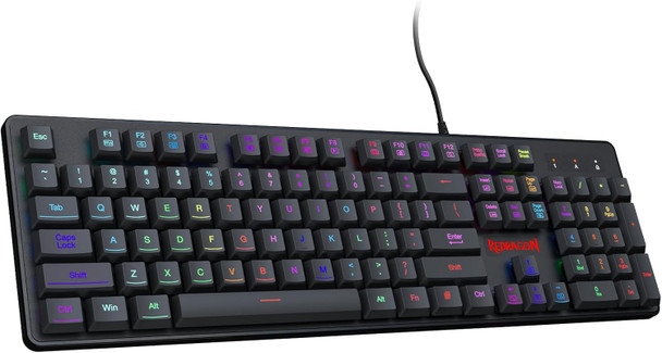 Redragon K509-RGB PC Gaming Keyboard 104 Key Quiet Low Profile RGB Keyboard Backlit Dyaus Mechanical Feel Keyboard for Windows PC (Without Edge Side Light Illumination)