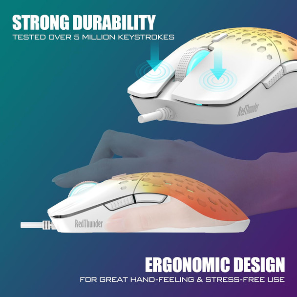 RedThunder M6 Gaming Mouse, RGB Backlight and Adjustable DPI, 6 Buttons, 69(±5)g Ultra Lightweight Honeycomb Shell Ergonomic Mice with High Precision Sensor for Laptop/PC/Mac/Windows, Gradient Orange