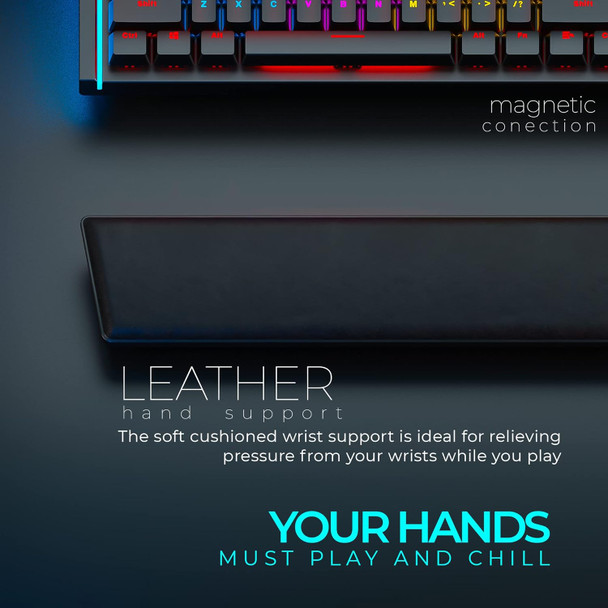 est Real Mechanical Gaming Keyboard with 107 Clicky Optical switches- Programmable RGB LED Backlit, Laser Engraved Keys - Ergonomic Magnetic Leather Wrist Rest, Dedicated Media Keys for PC