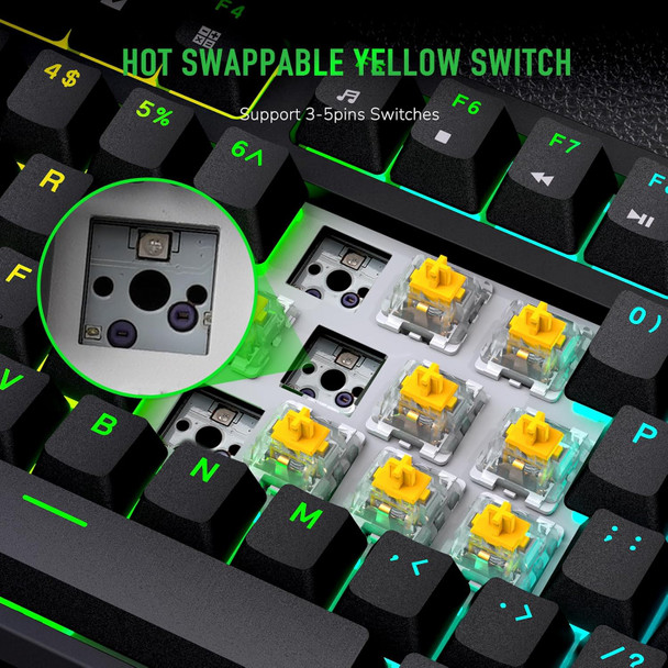 RK ROYAL KLUDGE R87 Mechanical Keyboard, 75% Layout Hot Swappable Wired Gaming Keyboard Software Macro Compact RGB Backlit PC Game Keyboards 87 Keys for Win Mac, Yellow Switch-Black RK ROYAL KLUDGE R87 Mechanical Keyboard, 75% Layout Hot Swappable Wired Gaming Keyboard Software Macro Compact RGB Backlit PC Game Keyboards 87 Keys for Win Mac, Yellow Switch-Black
