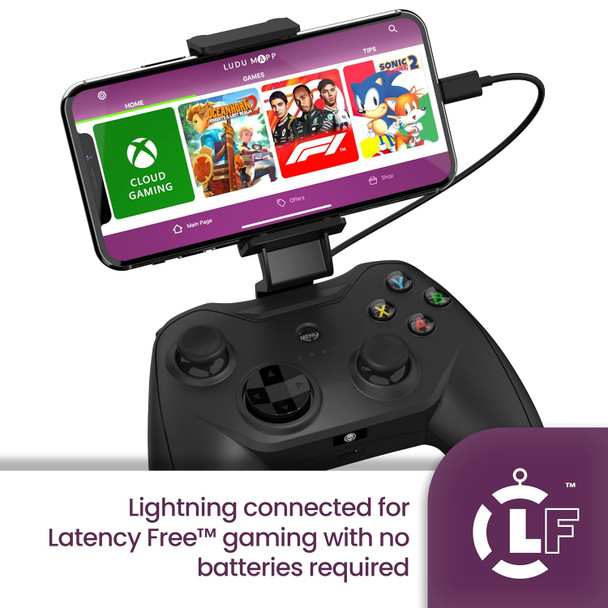 RiotPWR Mfi Gamepad Controller for iOS iPhone - Wired with L3 + R3 Buttons, Power Pass Through Charging, Improved 8 Way D-Pad, and redesigned ZeroG Mobile Device
