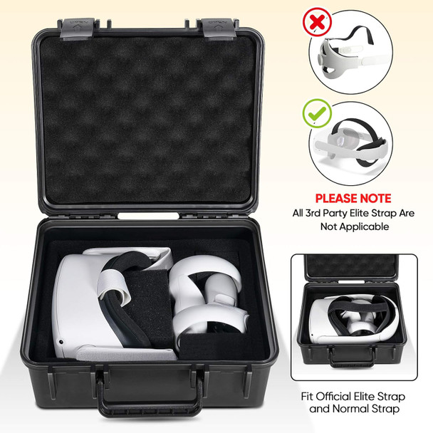 Hard Carrying Case for Meta Quest 3/Quest 2 VR Headset Accessories Safe and Portable Protection, Compatible with Original Official Elite Head Strap, Suitable Travel and Home Storage