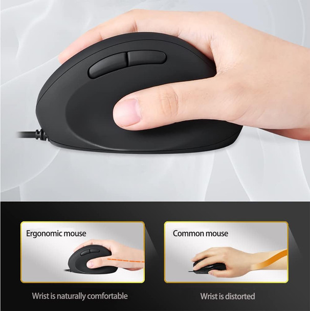 Wired Ergonomic Mouse, Optical Vertical Mouse with 3 Adjustable DPI 800/1200/1600, 6 Buttons USB Computer Mouse