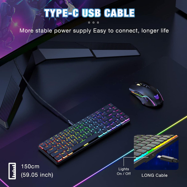 Wired RGB Mechanical Keyboard, Ultra-Thin Low Profile Gaming Keyboard with 69 Keys and RGB Backlight for Mac Windows PC (Red Switch)