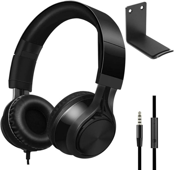 SourceTon Over Ear Headphones with Aluminum Headphone Stand Hanger, 3.5mm Gaming Headset Noise Isolating with Mic and Volume Control for TV, PC and Cell Phone