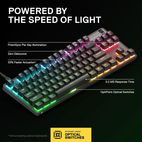 SteelSeries Apex 9 TKL – HotSwap Optical Mini Keyboard – TKL Esports Design – Optical Switches – RGB Customization – Aluminum Alloy Frame – Double Shot PBT Keycaps SteelSeries Apex 9 TKL – HotSwap Optical Mini Keyboard – TKL Esports Design – Optical Switches – RGB Customization – Aluminum Alloy Frame – Double Shot PBT Keycaps