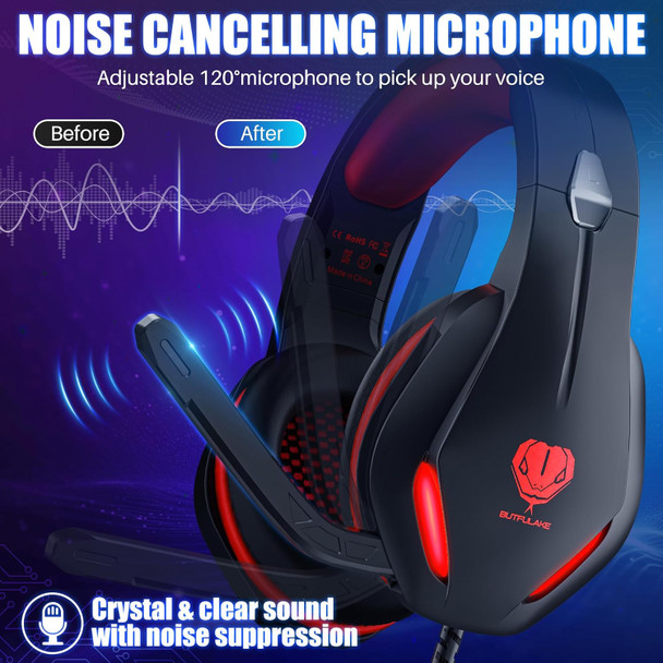 Butflake Gaming Headset - Crystal Clear Sound Wired Headset with Noise Canceling Mic and LED Light for PC PS4 Playstation 5 Xbox One Laptop - Lightweight Comfortable Gamer Headphones Red