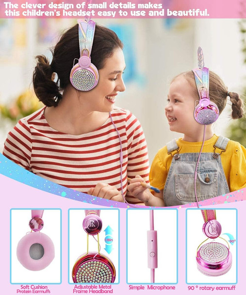 SVYHUOK Girls Pink Unicorn Wired Headphones,Cute Cat Ear Kids Game Headset for Boys Teens Tablet Laptop PC,Over Ear Children Headset withMic,for School Birthday Xmas s