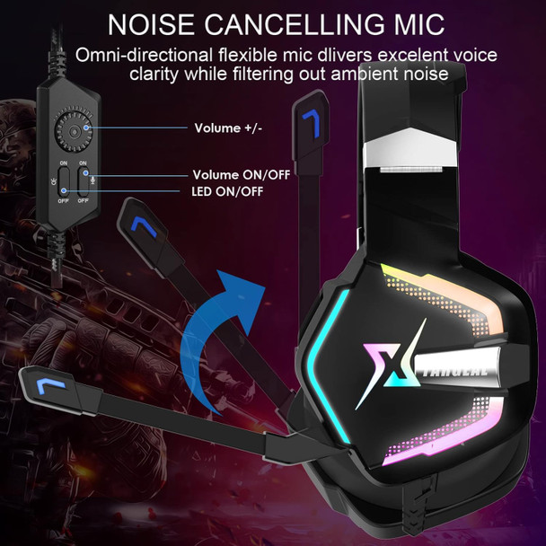 7.1 Surround Sound PC Gaming Headset for PS5 PS4 Switch Laptop Mac Tablet Mobile, Over Ear Wired USB Gaming Headphone with Omni-Directional Noise Canceling Mic, RGB LED, with Type C Cable