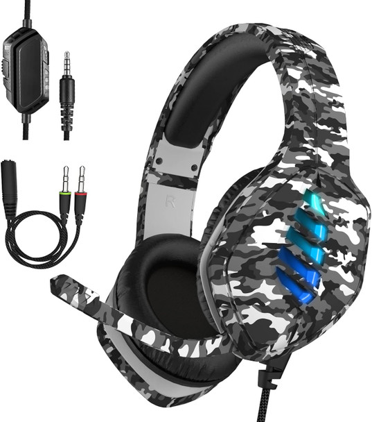 Gaming Headset with Microphone - for PC, PS4, PS5, Switch, Xbox One, Xbox Series XS - 3.5mm Jack Gamer Headphone with Noise Canceling Mic (Camo Black)
