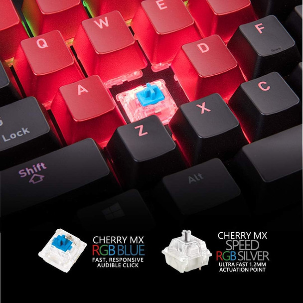 Thermaltake Level 20 RGB Titanium Aluminum Gaming Keyboard Cherry MX Blue Switches, 16.8M Color RGB, 32 Color Zone Options, Alexa Voice Control & Razer Chroma Sync Compatible, KB-LVT-BLSRUS-01