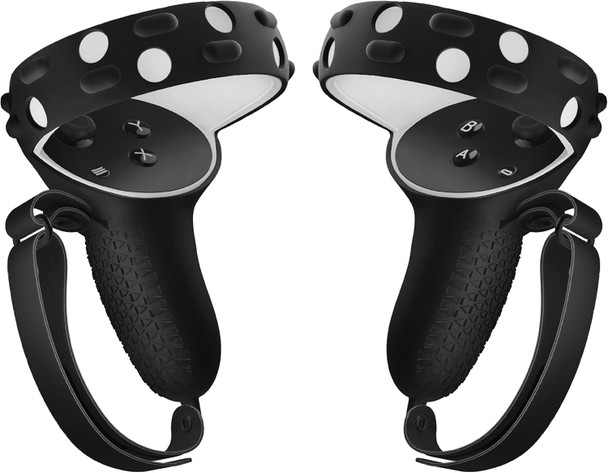 TNP Controller Grips for Oculus Quest 2 / Meta Quest 2 Knuckle Strap Black VR Touch Controller Hand Grip Cover Protector Sleeve with Anti-Throw Adjustable Straps