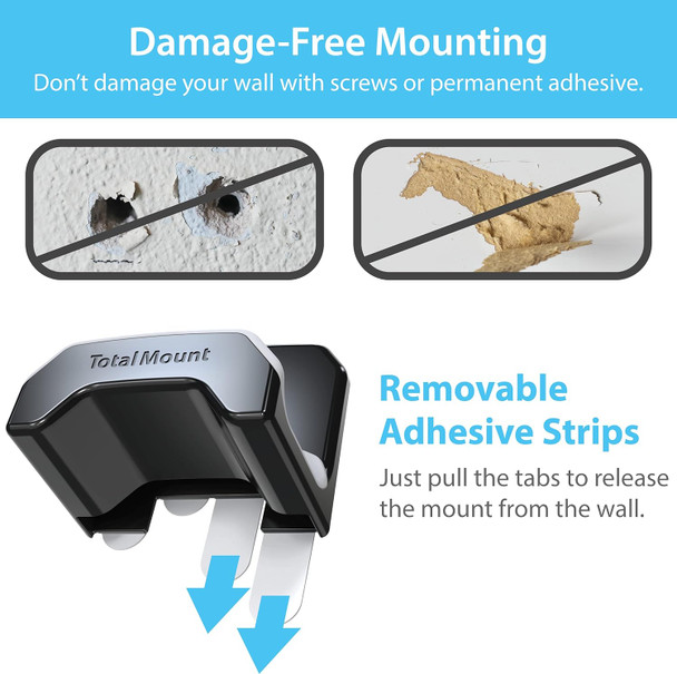 TotalMount Gaming Headset Hanger – Includes Removable Adhesive Strips for Easy, Damage- Wall, Desk, or PC Mounting (Black Headphone Hook with Premium Silicone Cradle – One Pack)