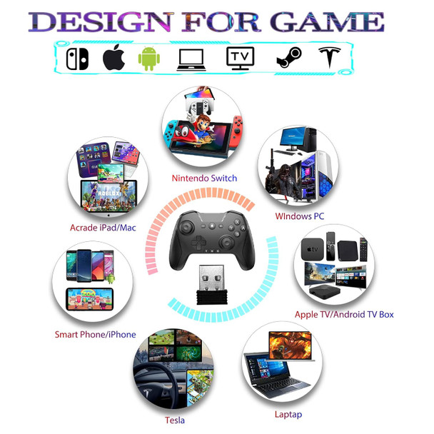 Bluetooth Game Controller for PC, Mac, Nintendo Switch, iOS, Android - Dual Motor, 6-Axis Gyroscope, Backlit, Ergonomic Design