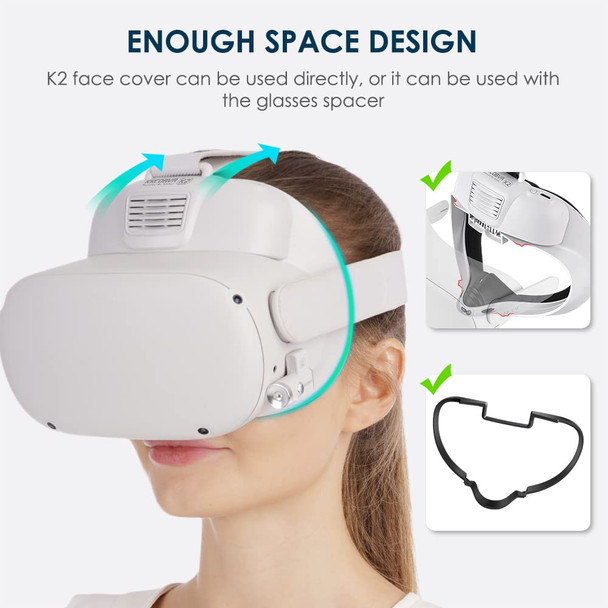 KKCOBVR K2 Face Cover with PU Leather Facial Interface Compatible with Meta Quest 2 Accessories Fan Cooler, Relieve Lens Fogging and Replace Fits with Oculus Quest 2 Elite Head Strap