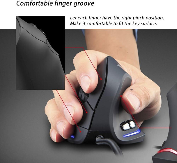 Wired Vertical Mouse,Ergonomic Design USB LED Optical Mouse with 6 Buttons and 4 Adjustable Sensitivity 1200/1600/2400/3200 DPI for Office, Gaming, PC, Computer,Laptop,Desktop,Black …