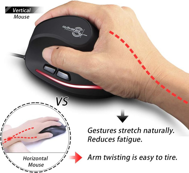 Wired Vertical Mouse,Ergonomic Design USB LED Optical Mouse with 6 Buttons and 4 Adjustable Sensitivity 1200/1600/2400/3200 DPI for Office, Gaming, PC, Computer,Laptop,Desktop,Black …