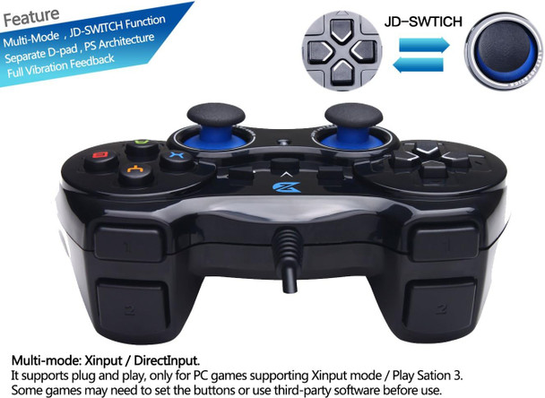 ZD-V+ USB Wired Gaming Controller Gamepad For PC/Laptop Computer(Windows XP/7/8/10/11) & PS3 & Android & Steam - [Black]