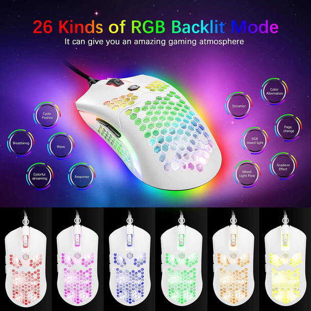 ZIYOU LANG 80% Mechanical Gaming Keyboard and Mouse Mousepad,3 in 1 Gaming Set,Rainbow LED Backlit,RGB 12000 DPI Lightweight Gaming Mouse with Honeycomb Shell,Large Mouse Pad for PC Gamer(White)