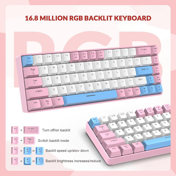 ZIYOU LANG RK-T8PR0 Wired 65% Mechanical Gaming Keyboard and Mouse Combo with RGB LED Backlit Anti-ghosting TKL Mini 68 Key Coiled C to A Cable Tactile Blue Switch for PS4 PS5 Xbox PC Mac Gamer(Pink)