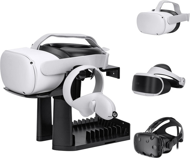 5 in 1 VR Stand,Wall Mount/Desk Bracket Kit for Oculus Quest 2/RIFT/GO/PS VR/HTC Vive,Headset and Controller Holder,Cable Management（Black