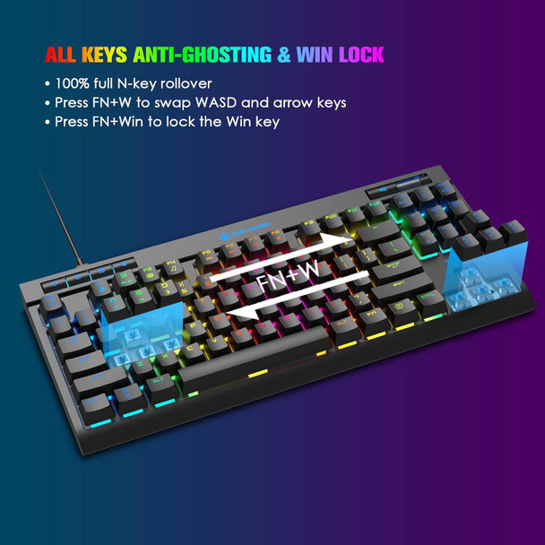 Mechanical Keyboard and Mouse Combo Blue Switch 18 RGB 87 Keys Anti-Ghosting Gaming Keyboard with Hand Rest 6 Button Lightweight Game Mouse up 6400 DPI, Large Mouse Pad for PC Gamer Computer Desktop