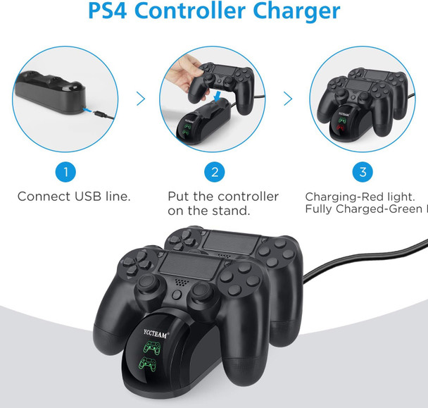 PS4 Controller Charger, d Fast-Charging Port Docking Station Stand for PS4/PS4 Slim/PS4 Pro Controller, Black