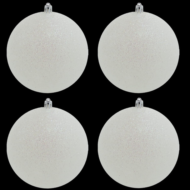 4E's Novelty 4’’ Large Snowball Ornaments (4 Pack) - Iridescent Christmas Ornaments, Sparkly White Christmas Decor, Pre-Strung, Shatterproof, Large Christmas Ornament Balls for Christmas Decoration