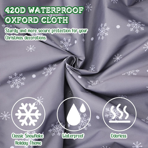 Abbylike 3 Pcs Christmas Tree Storage Bag 65 x 30 x 15'' Set, Christmas Wreath Storage Bag 30'' Grey Snowflake Ornament Storage Container 18'', Xmas Organizer 420d Waterproof Oxford Bags with Handle