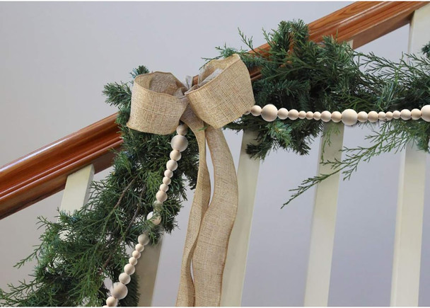 2PCS 86in Christmas Wood Bead Garland, Creative Wooden Beads Garland for Christmas Valentine‘s Day Decor, Farmhouse Wall Home Rustic Country Natural Holiday Decoration Hanging Prayer Beads