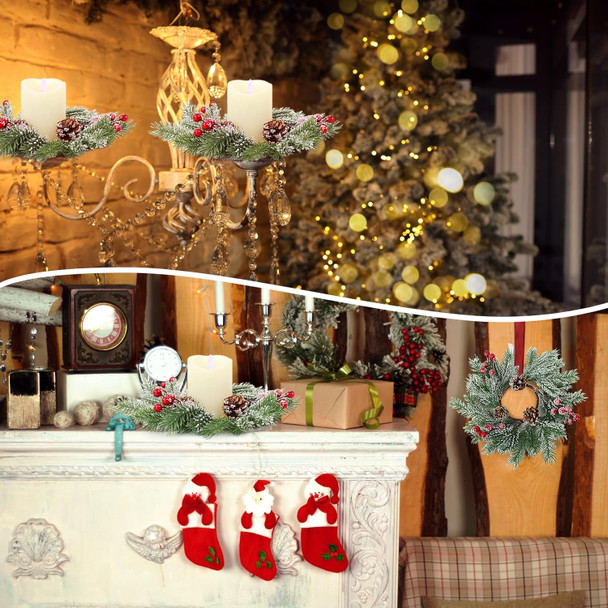 Christmas Candle Rings - Set of 4 Artificial Red Berries and Pinecones Candle Rings 10 Inch Xmas Candle Wreaths for Christmas Thanksgiving Kitchen Window Table Centerpieces