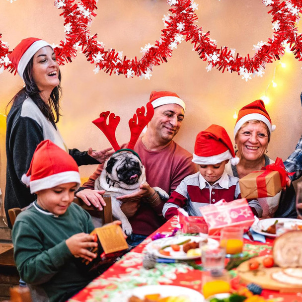 Christmas Tinsel Garland - 33ft Christmas Snowflake Tinsel Garland, Red Christmas Tree Thick Metallic Garland for Indoor Outdoor Porch Window Fireplace Wall Decorations Xmas Party Supplies