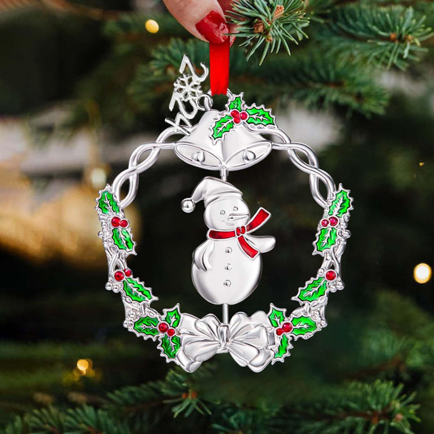 Christmas Wreath Snowman Ornament Metal Silver Hanging Rotatable Design Charm Holiday Decorative Pendant Keepsake