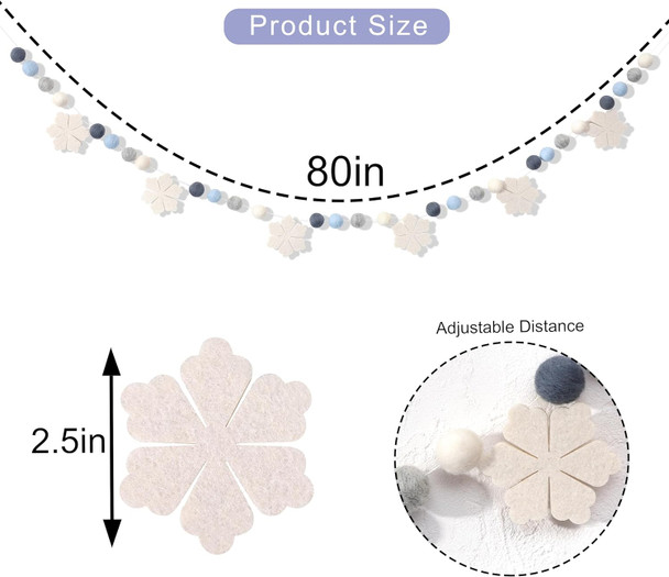 Felt Snowflake Garland - Snowflake Felt Ball Garland, Winter Wall Decor, Christmas Garland, Winter Wonderland Banner