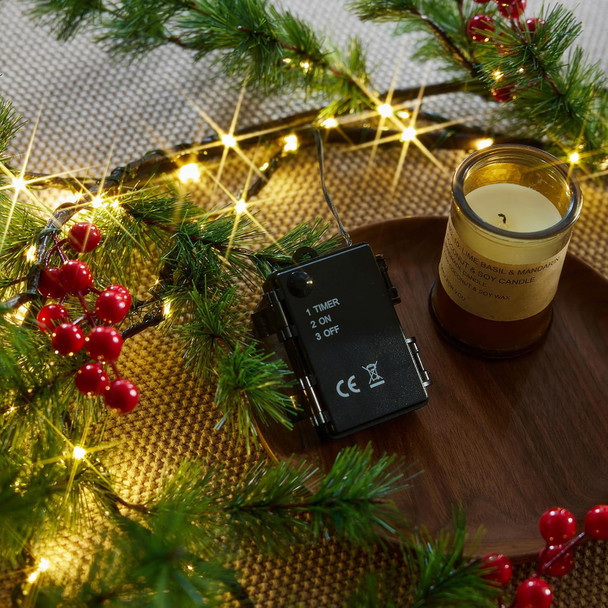 Pine Garland with Lights Christmas Decorations Indoor 100 LED Battery Operated with Timer 6 FT,Vine Lights for Walls Living Room Decor