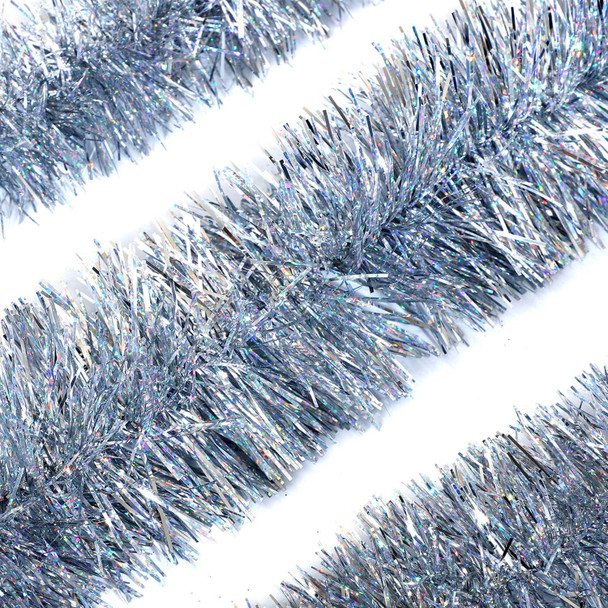 25ft Christmas Tinsel Garland, Christmas Tree Ornaments Home Party Classic Shiny Sparkly Ceiling Hanging Decorations,3.6 inch Wide Filaments Silver