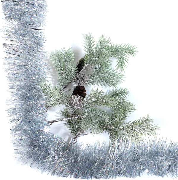 25ft Christmas Tinsel Garland, Christmas Tree Ornaments Home Party Classic Shiny Sparkly Ceiling Hanging Decorations,3.6 inch Wide Filaments Silver