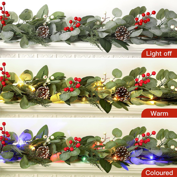 6ft Prelit Artificial Eucalyptus Christmas Garland, Multi-Color Lights/Battery Operated, Lighted Faux Silver Dollar Garland for Mantle Table Stairs Railing Xmas Indoor Outdoor Decoration 6ft Prelit Artificial Eucalyptus Christmas Garland, Multi-Color Lights/Battery Operated, Lighted Faux Silver Dollar Garland for Mantle Table Stairs Railing Xmas Indoor Outdoor Decoration