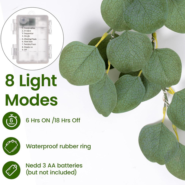 6.5 FT Pre-Lit Eucalyptus Garland with 100 LED Lights & 8 Modes, Lighted Garlands Greenery Wedding Indoor Outdoor, Christmas Garlands Decorations for Mantle Stairs Fireplace Window Wall Decor