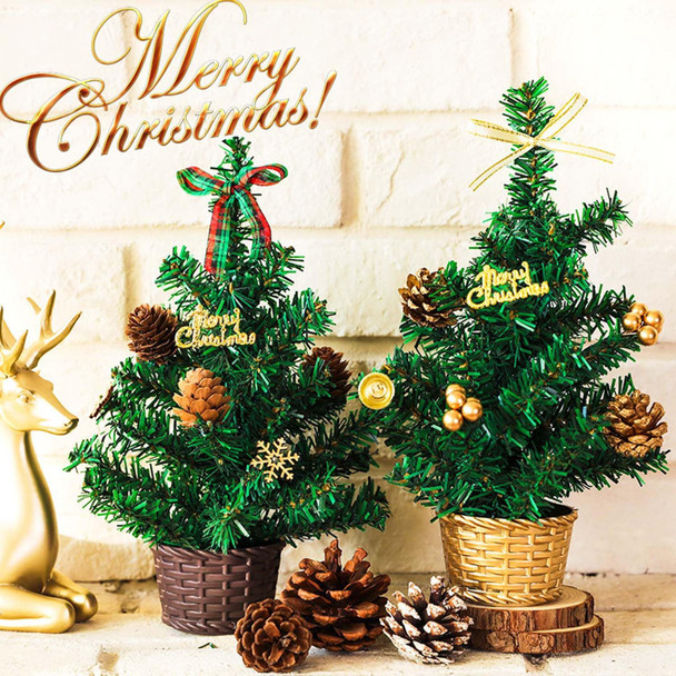 Mini Christmas Tree 8 Inch Gold Table Top Christmas Trees Artificial Tiny Miniature Xmas Tree with Snow Bow Snowflake Green Fake Trees for Indoor Tabletop Desktop Bedroom Decorations C00157
