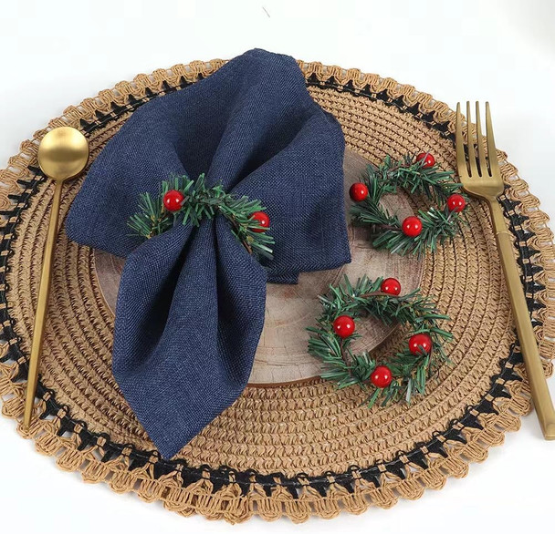 12PCS Christmas Napkin Rings Christmas Garland Napkin Holder Holly Berry Candle Wreath for Banquet Table Decorations