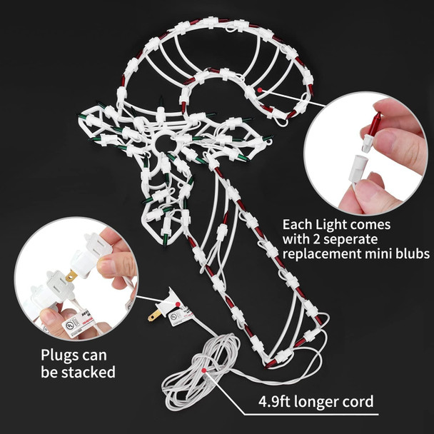 16" Christmas Window Silhouette Lights Decorations, 3 Pack Christmas Window Hanging Lights for Holiday Wall Indoor Window Decorations(Wreath, Tree and Candy Cane)