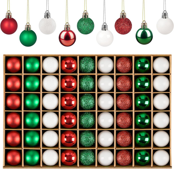 Mini Christmas Tree Ornaments,54Pcs Mini Christmas Ball Ornaments with Strings,30mm/1.18-Inch Small Shatterproof Christmas Baubles,Miniature Xmas Christmas Decorations (White, Red, Green)