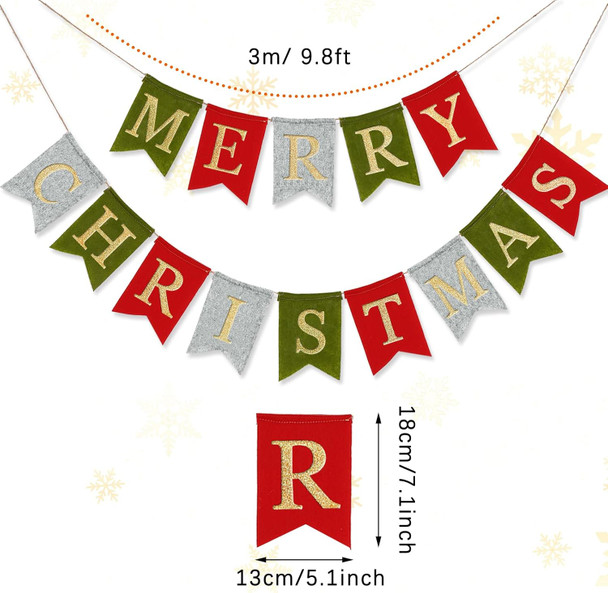 AnyDesign Christmas Banner Glitter Merry Christmas Felt Banner Pre-Assembled Holiday Bunting Garland for Christmas Party Supplies Home Office Farmhouse Front Door Fireplace Mantel Wall Decorations